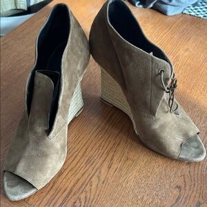 Burberry Brown Wedge Heel Peep Toe Shoes